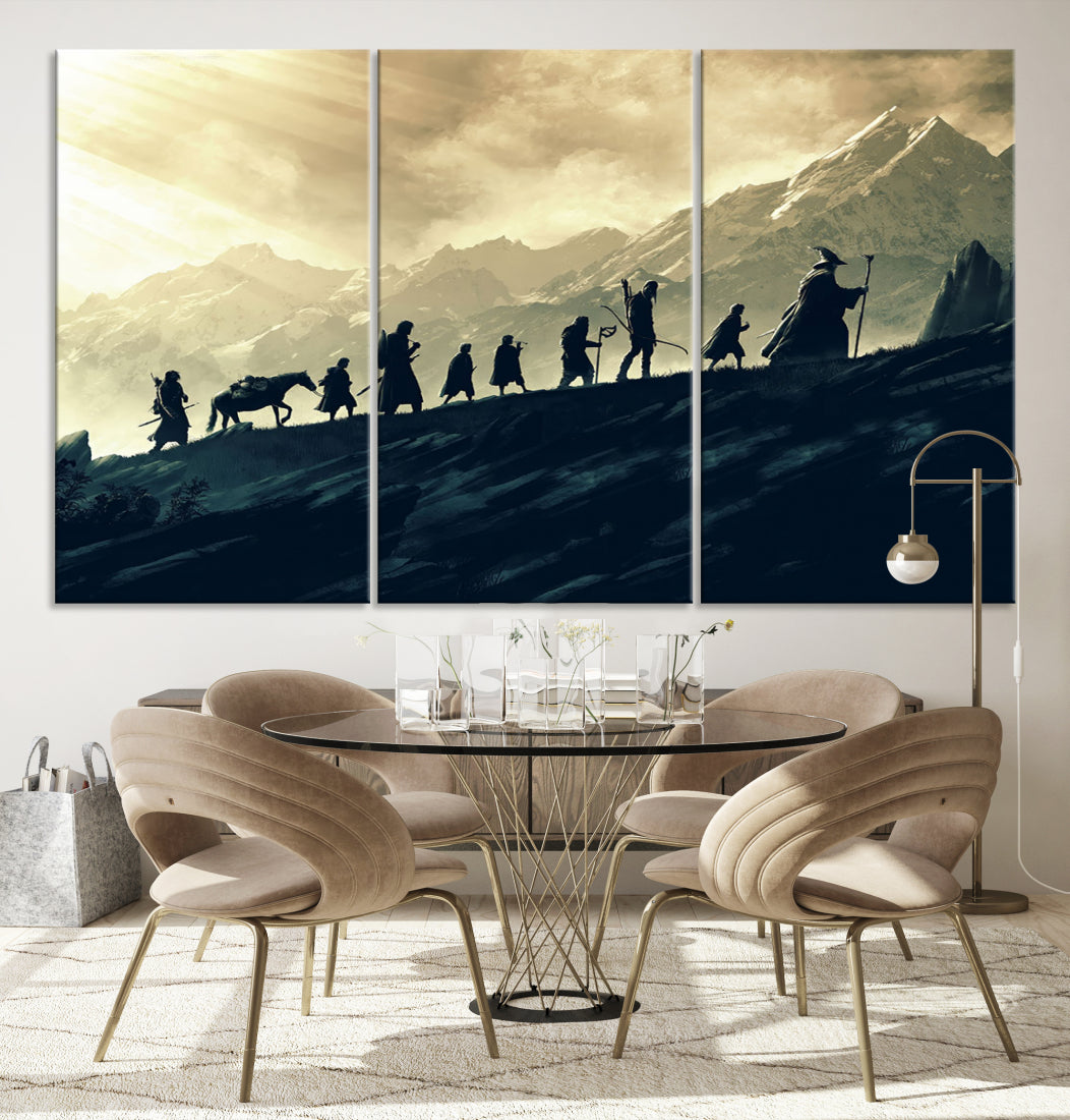 Fellowship of the Ring Wall Art Canvas Print, Framed set of 3 LOTR Print, Lord of the Rings Canvas Art