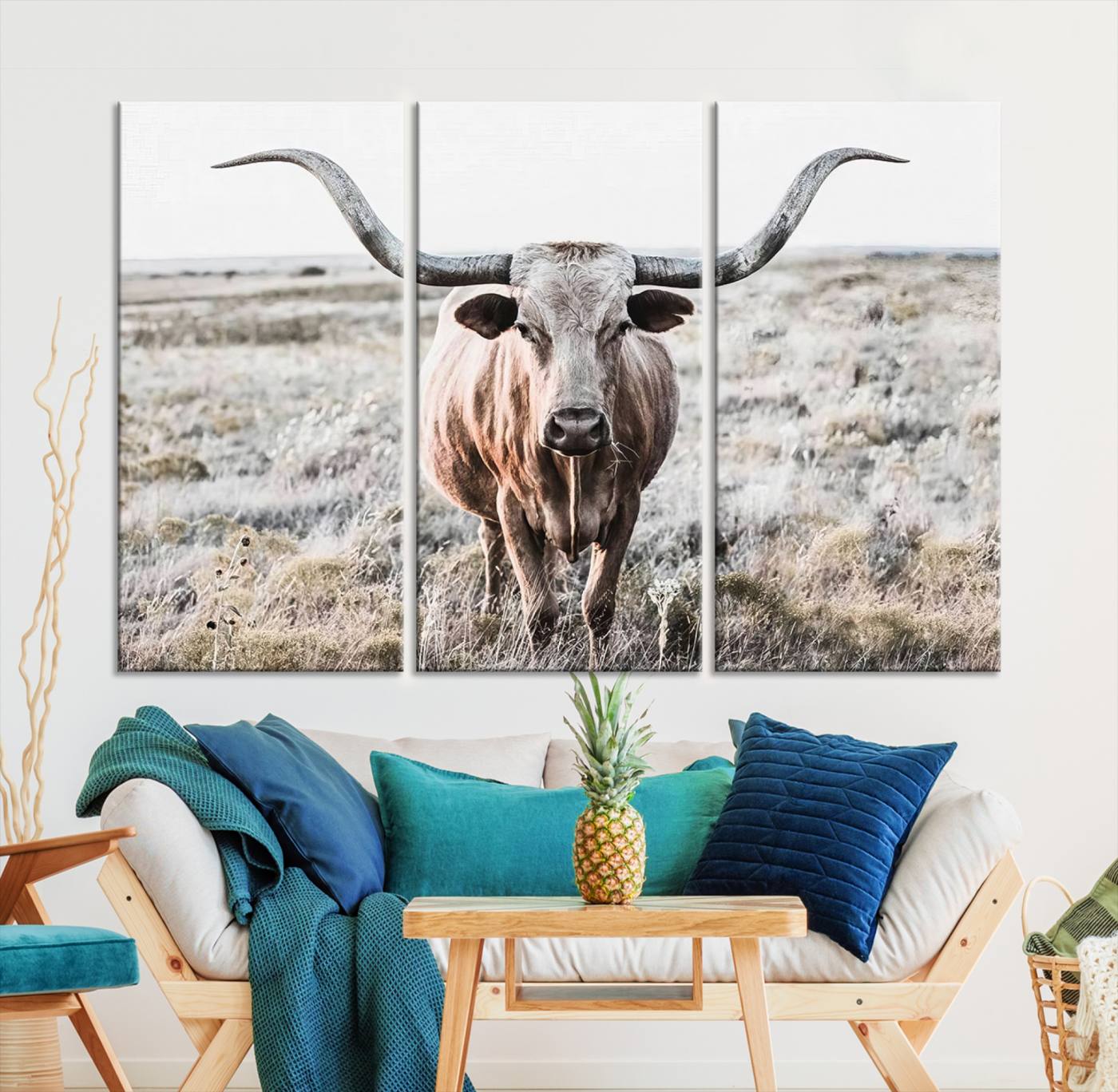 Texas Cow Longhorn Wall Art Canvas Print, Cattle Bighorn Wall Art Print