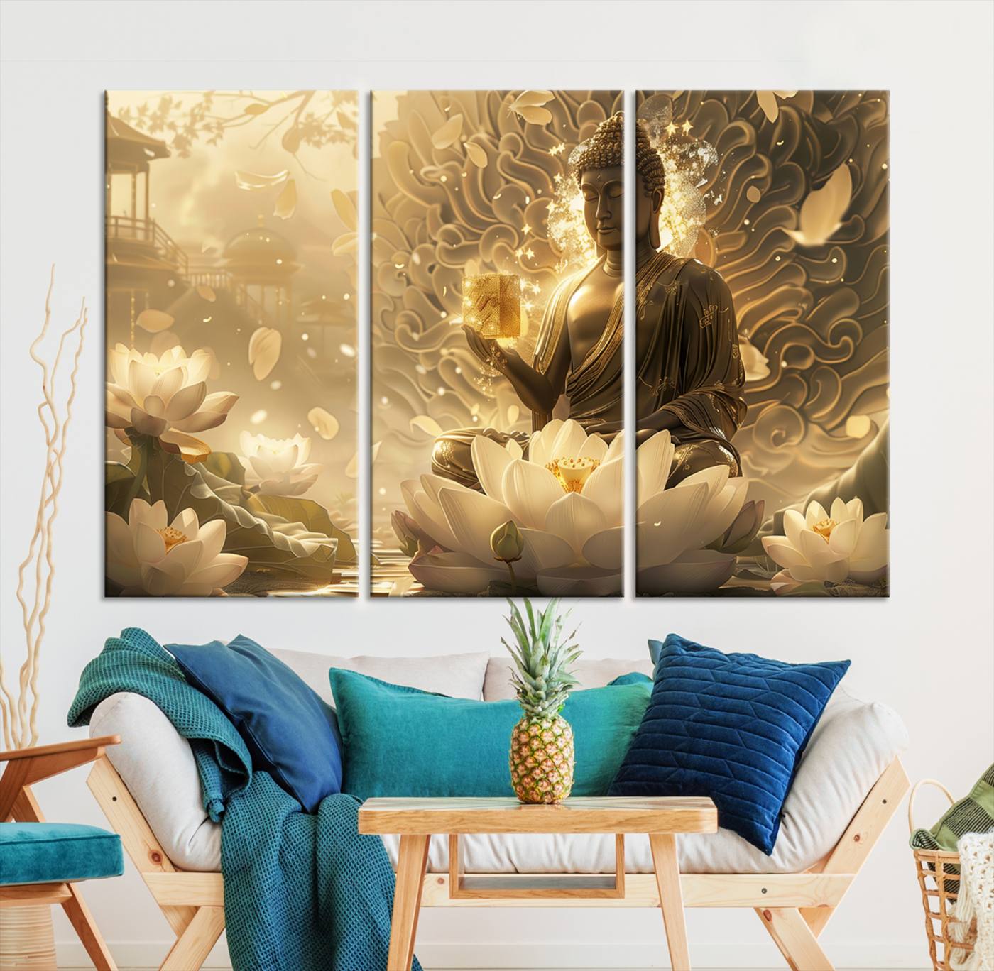 Buddha Wall Art Canvas Print, Buddha Meditation Room Decor, Yoga Room Wall Art, Lotus Wall Art