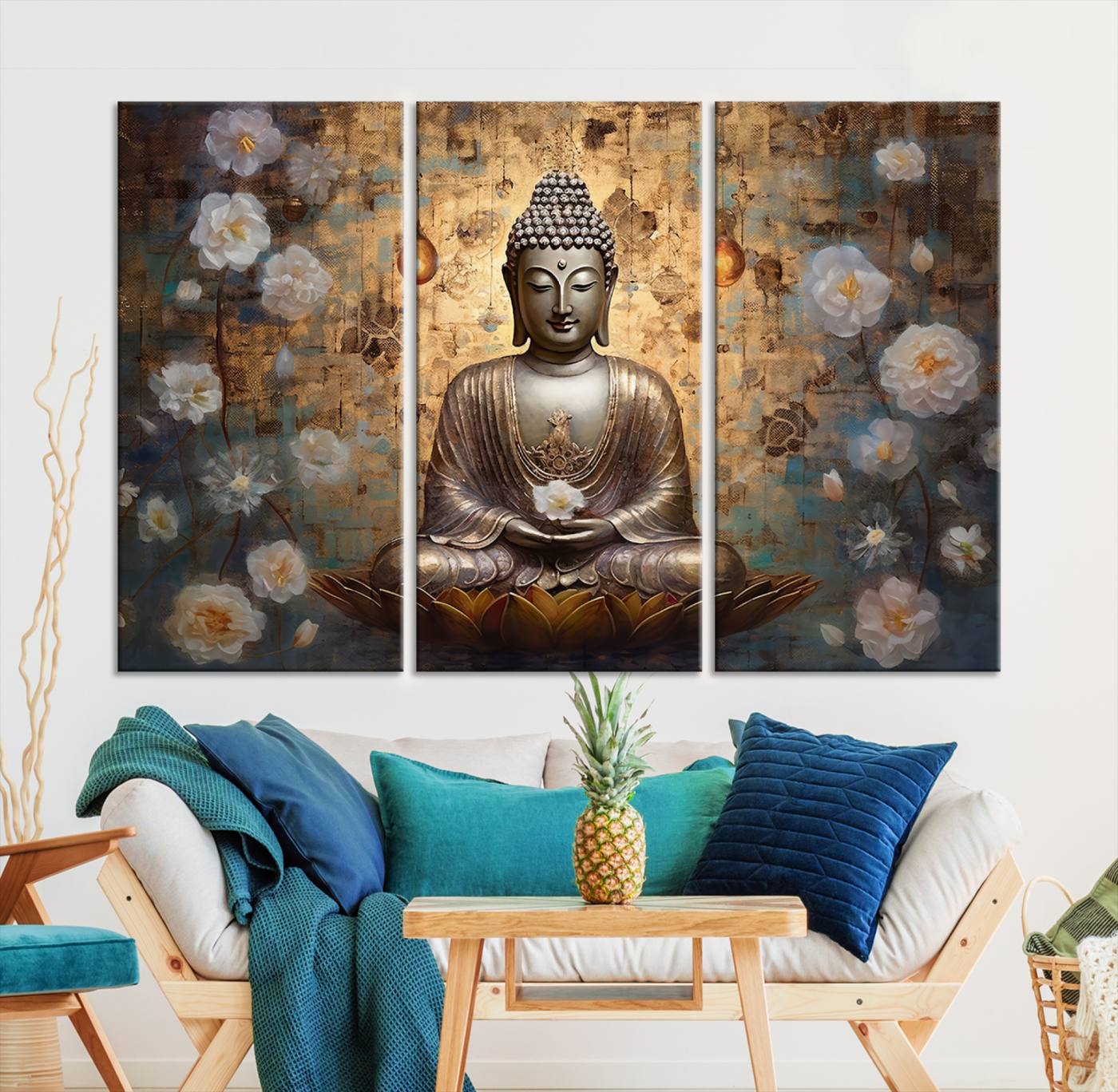 Buddha Wall Art Canvas Print, Hindu Buddha Meditation Room Decor