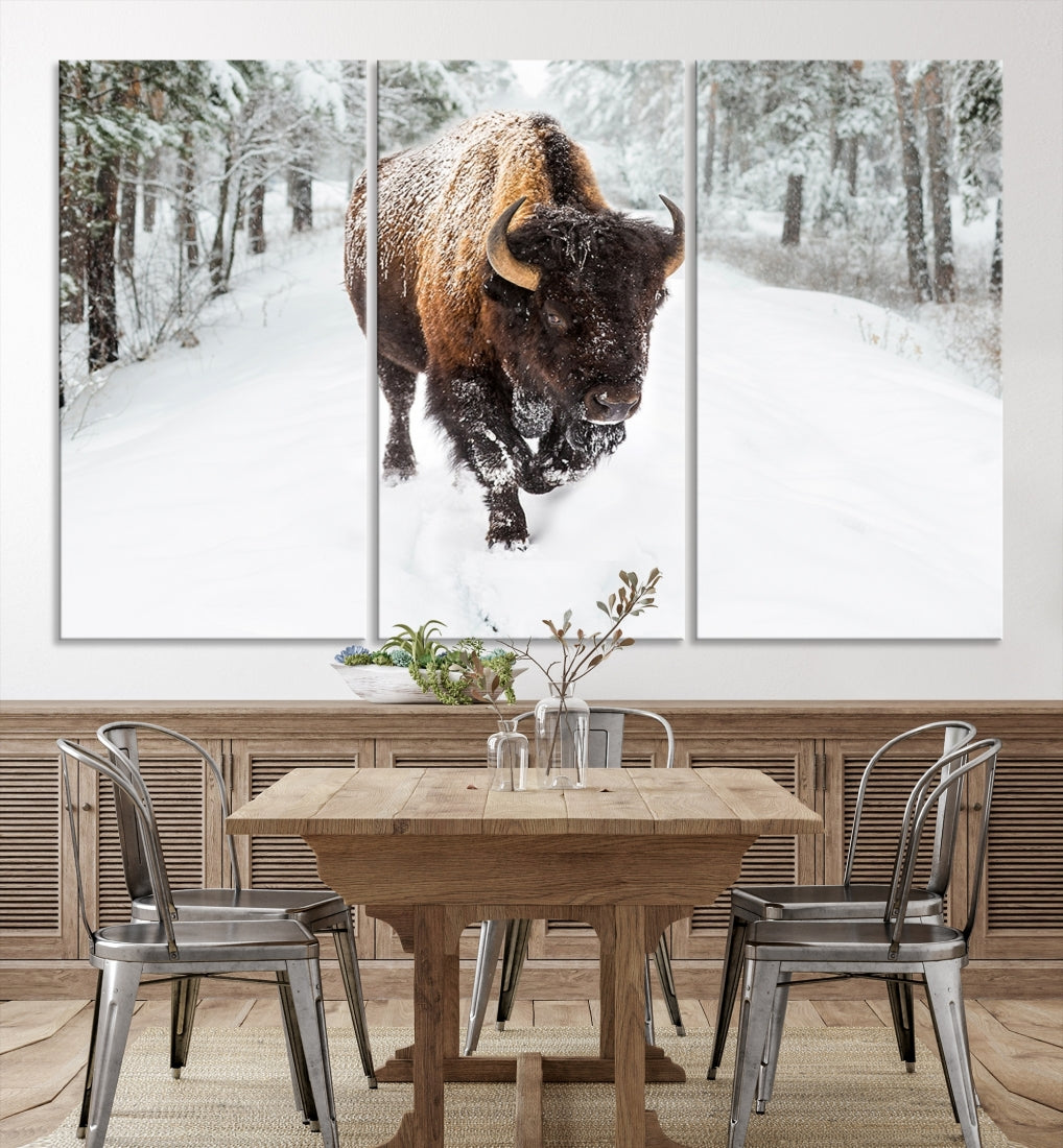 Bison Wall Art Canvas Print Winter