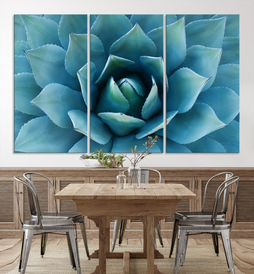 Large Wall Art Canvas Print - Blue Agave Flower Taken over It