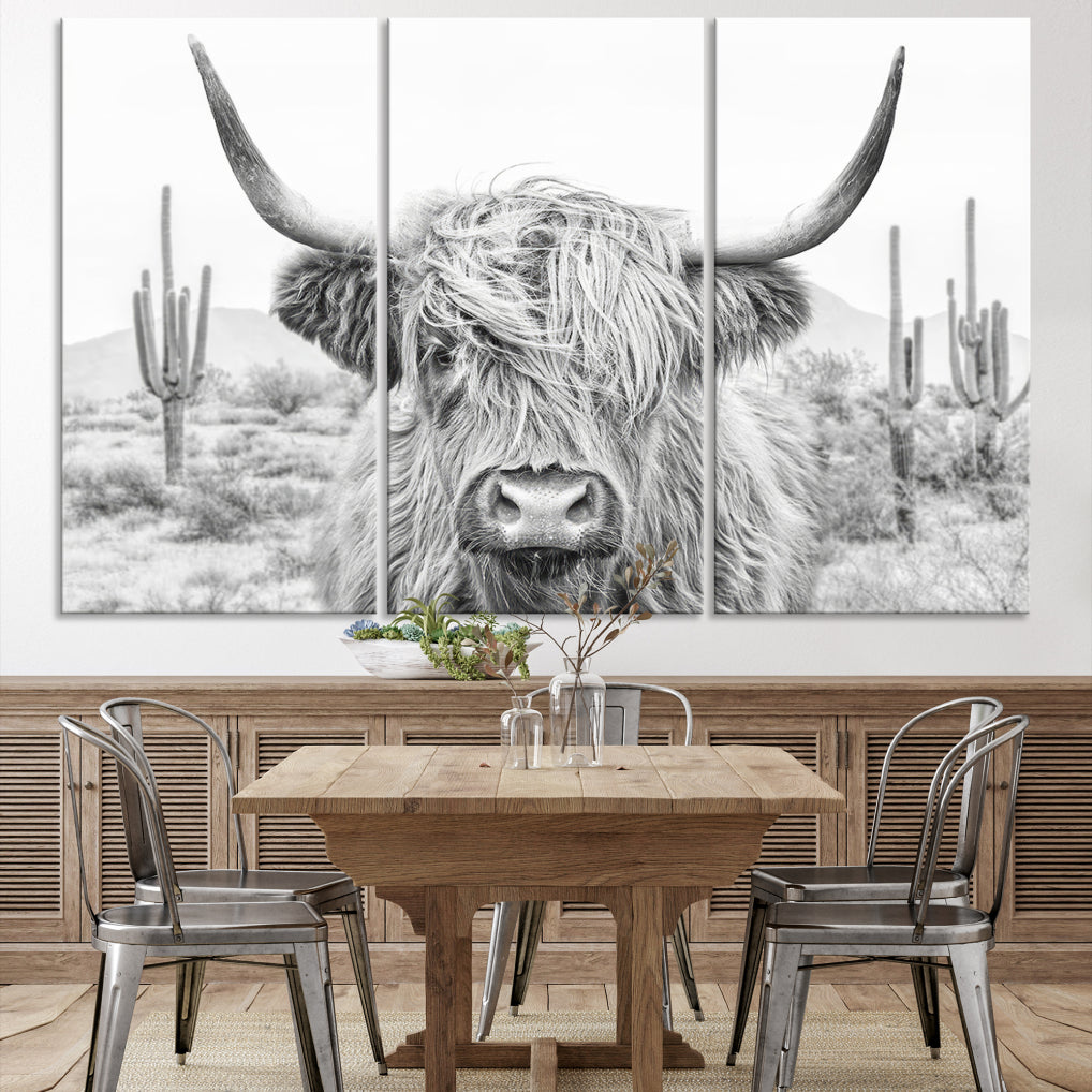 Longhorn Cow Wall Art Large Canvas Print Landscape Animal Framed Art Set of 3