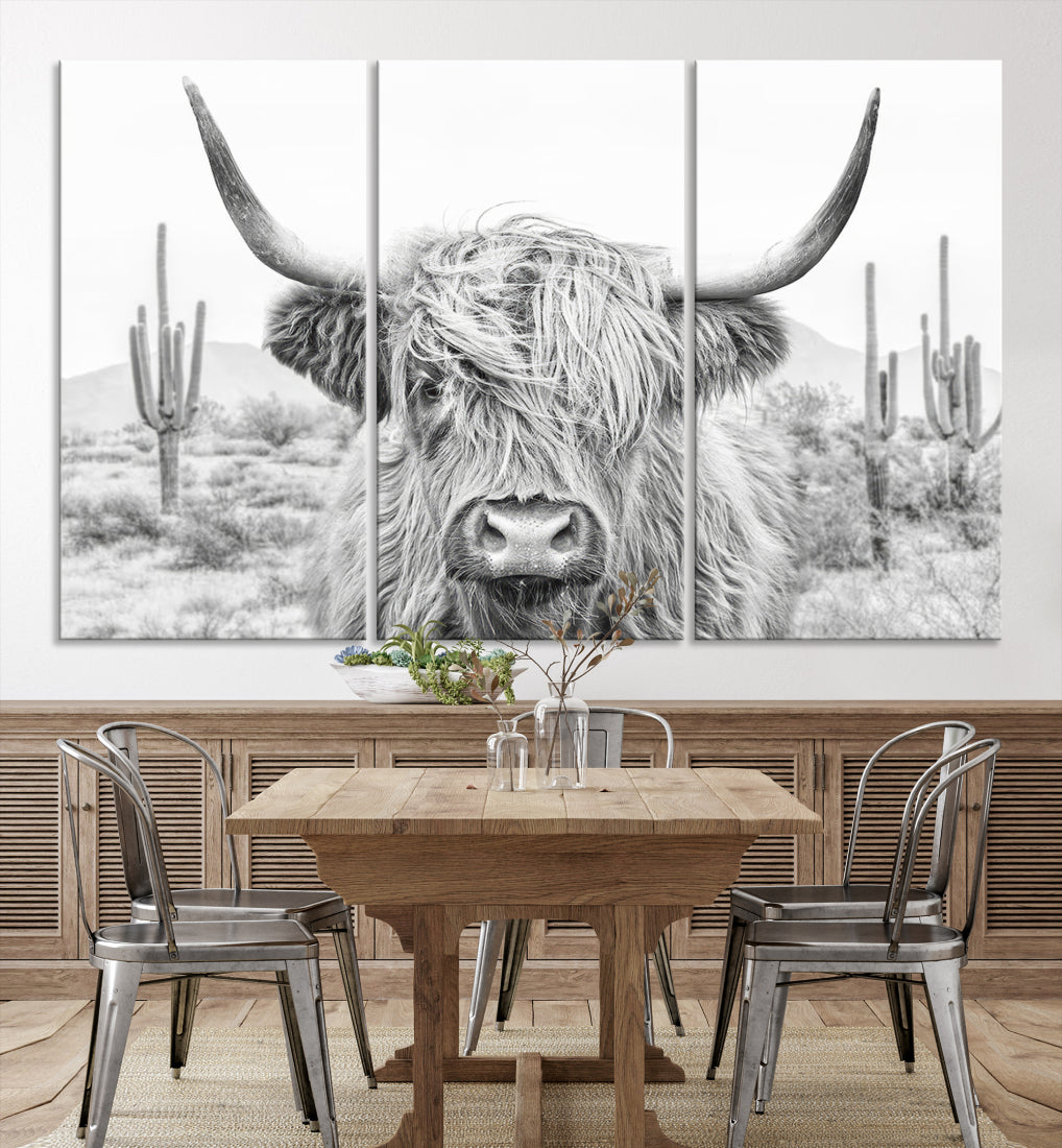 Longhorn Cow Wall Art Large Canvas Print Landscape Animal Framed Art Set of 3