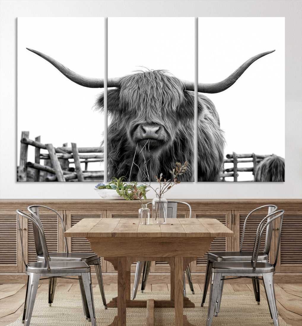 Bighorn Wall Art Cow Canvas Print Black White Artwork Mountain Lounge Farmhouse Wall Decor