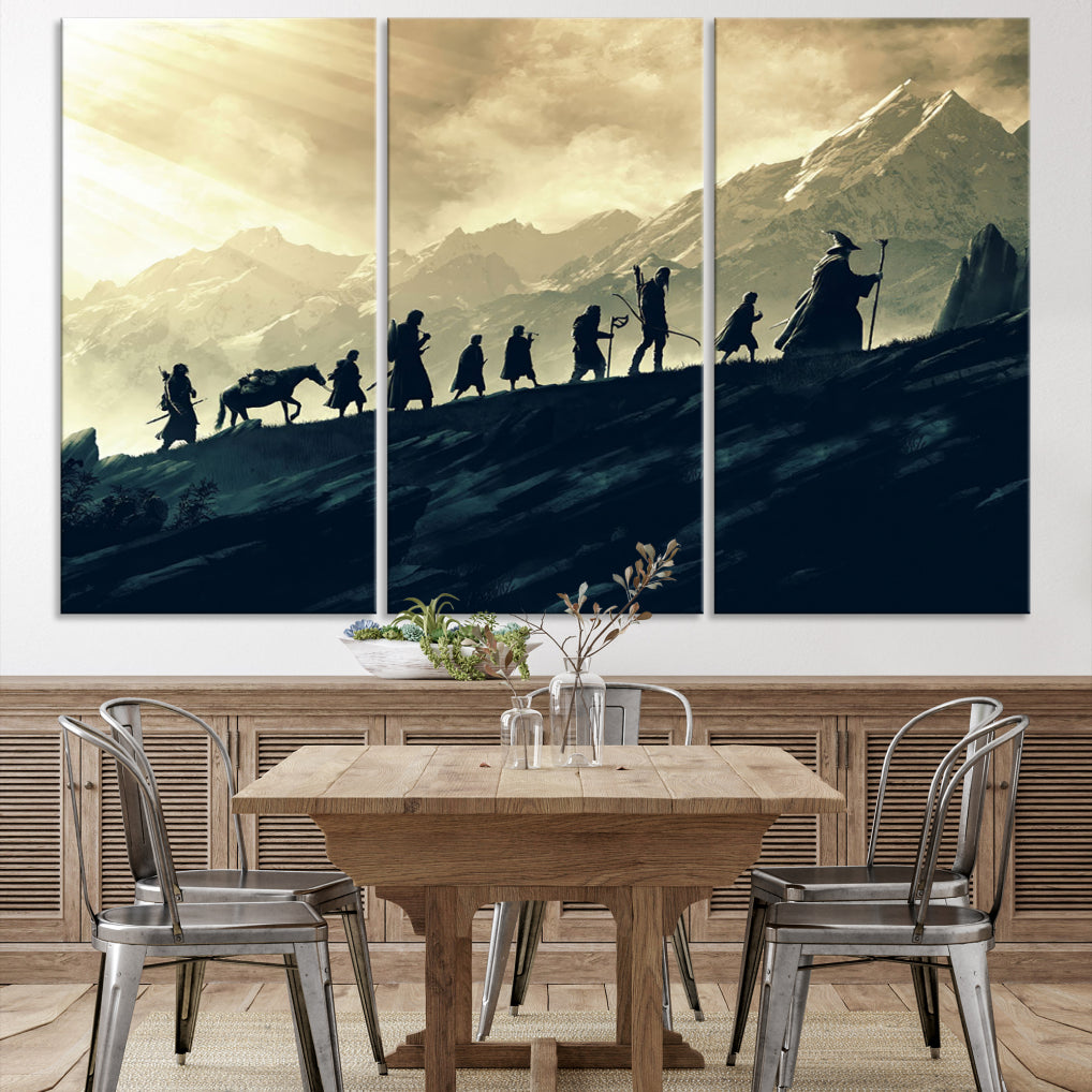 Fellowship of the Ring Wall Art Canvas Print, Framed set of 3 LOTR Print, Lord of the Rings Canvas Art