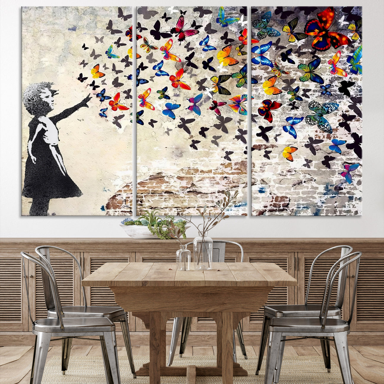 Banksy Girl Butterfly Street Artwork Wall Art Canvas Print