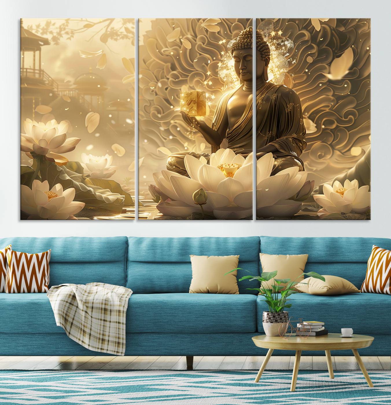 Buddha Wall Art Canvas Print, Buddha Meditation Room Decor, Yoga Room Wall Art, Lotus Wall Art