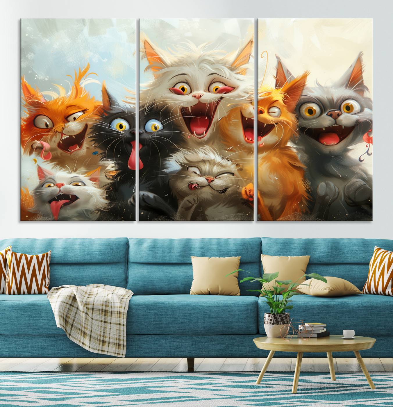 Pixar Cats Wall Art Canvas Print, Fanny Cat Wall Art Print, Comic Cartoon Cat Print