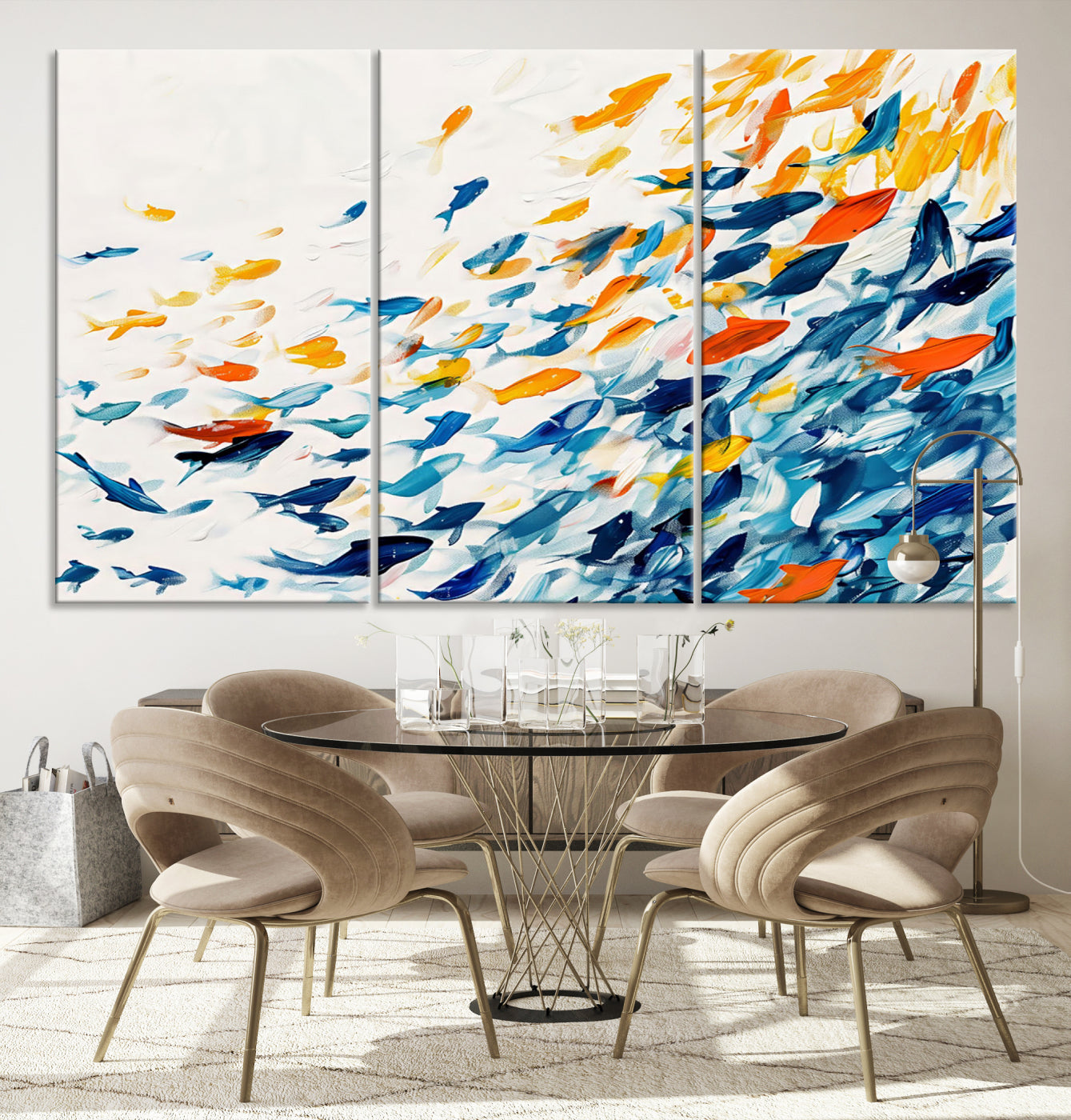 Abstract Fish Shoal Wall Art Canvas Print, Colorful Fish Herd Painting on Canvas Print