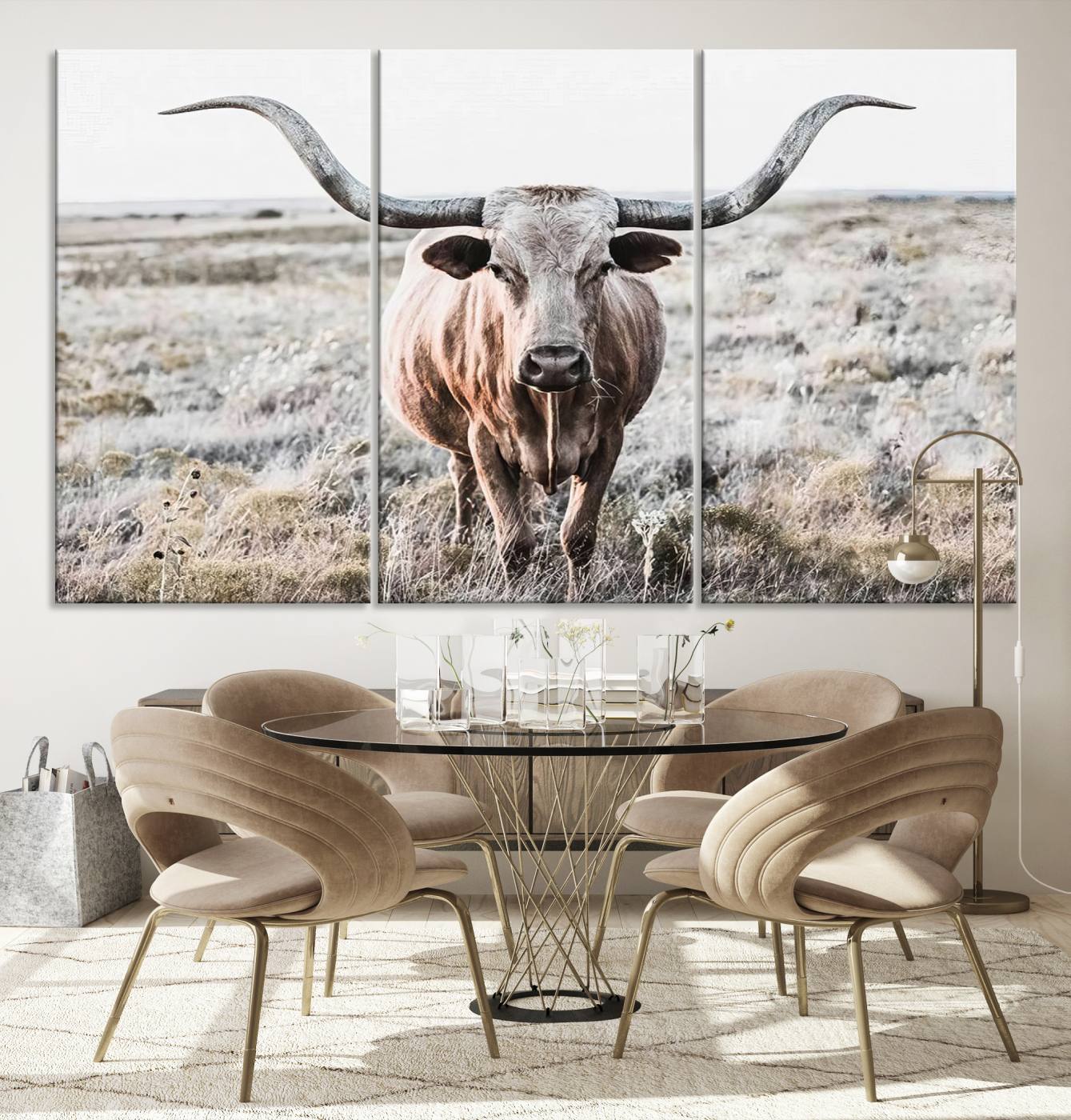 Texas Cow Longhorn Wall Art Canvas Print, Cattle Bighorn Wall Art Print