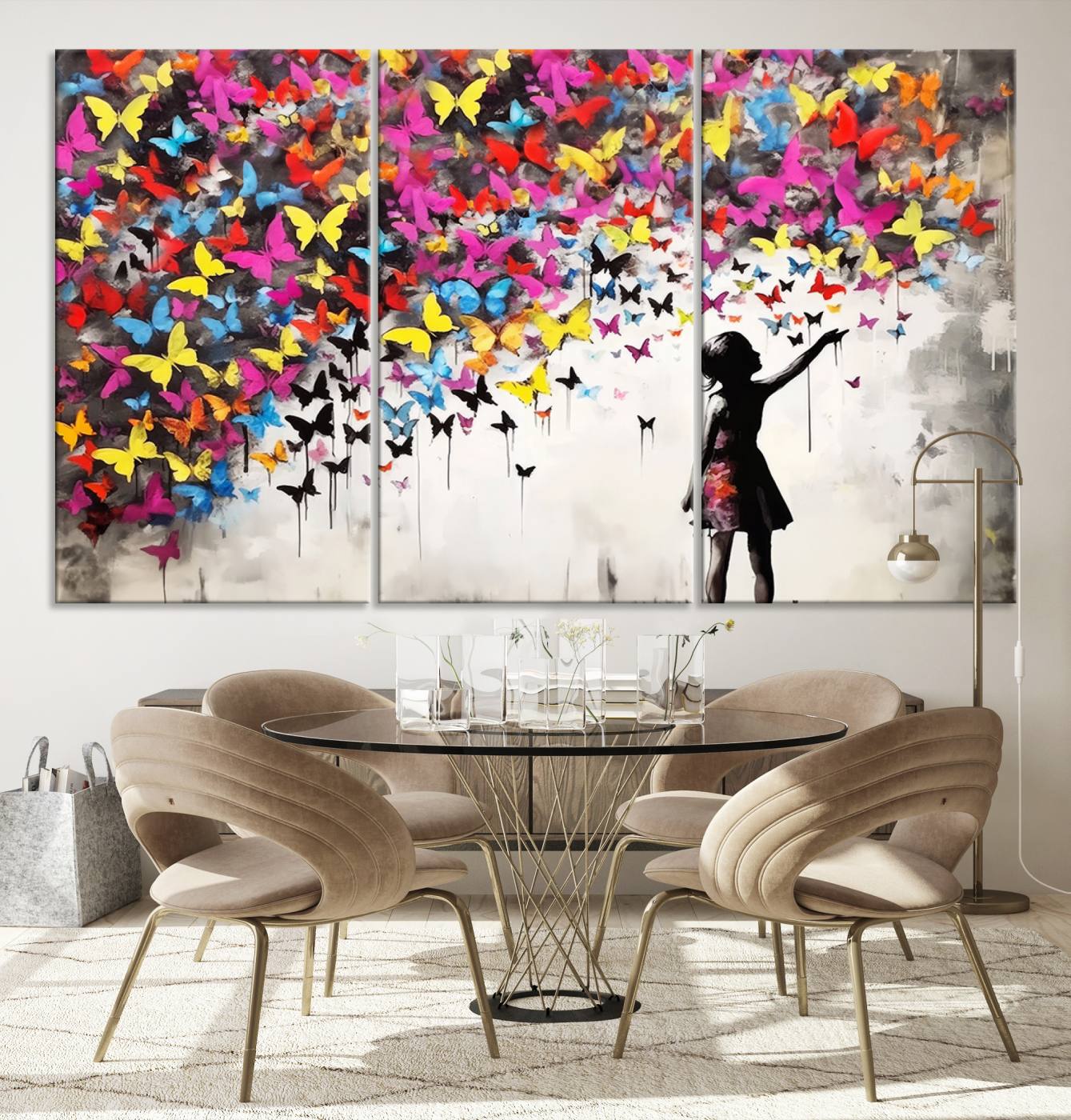 Banksy Style Girl and Butterfly Wall Art Canvas Print