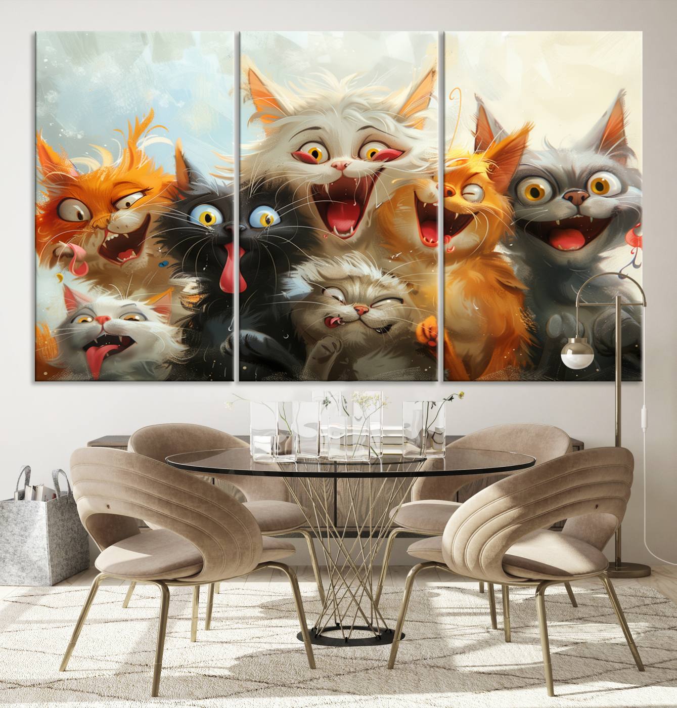 Pixar Cats Wall Art Canvas Print, Fanny Cat Wall Art Print, Comic Cartoon Cat Print