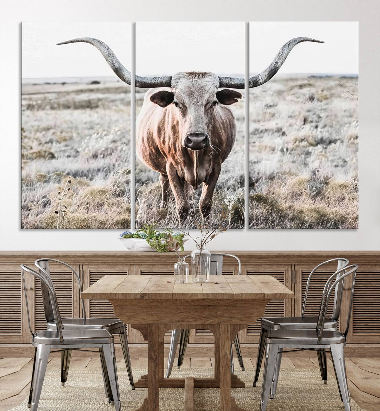 Texas Cow Longhorn Wall Art Canvas Print, Cattle Bighorn Wall Art Print