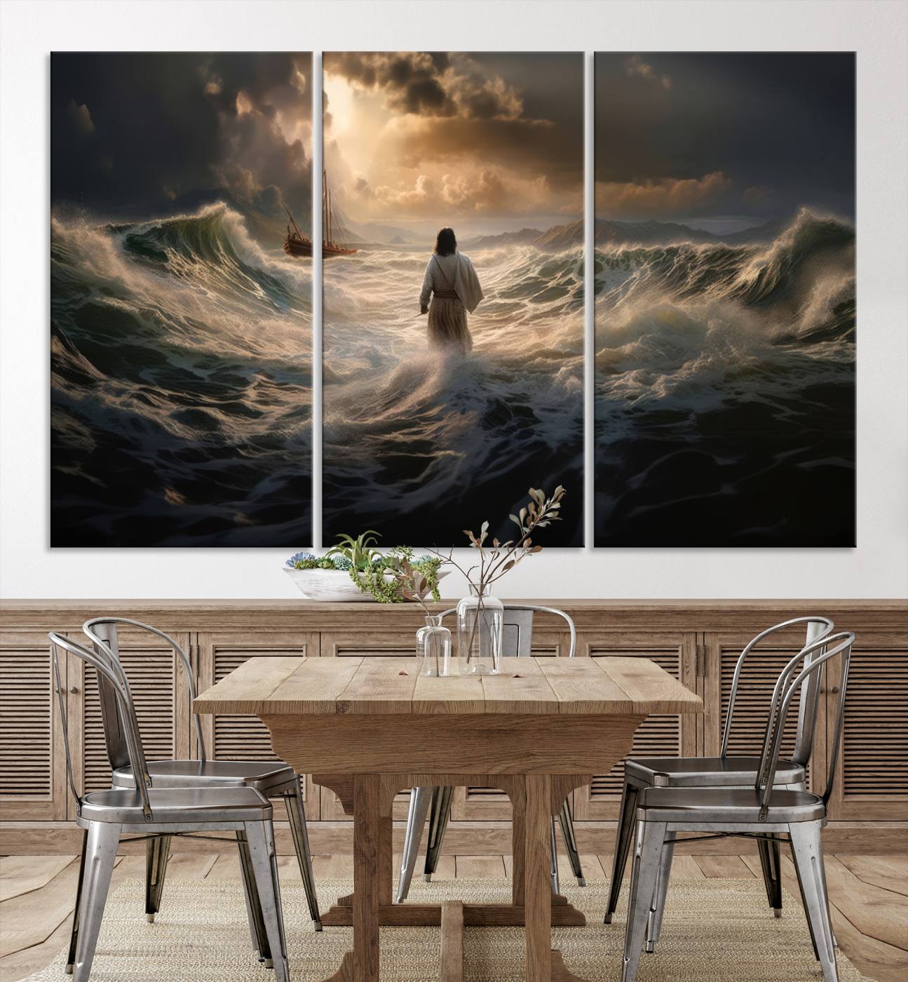 Jesus Walk in Sea Wall Art Canvas Print, Christian Wall Art Print,