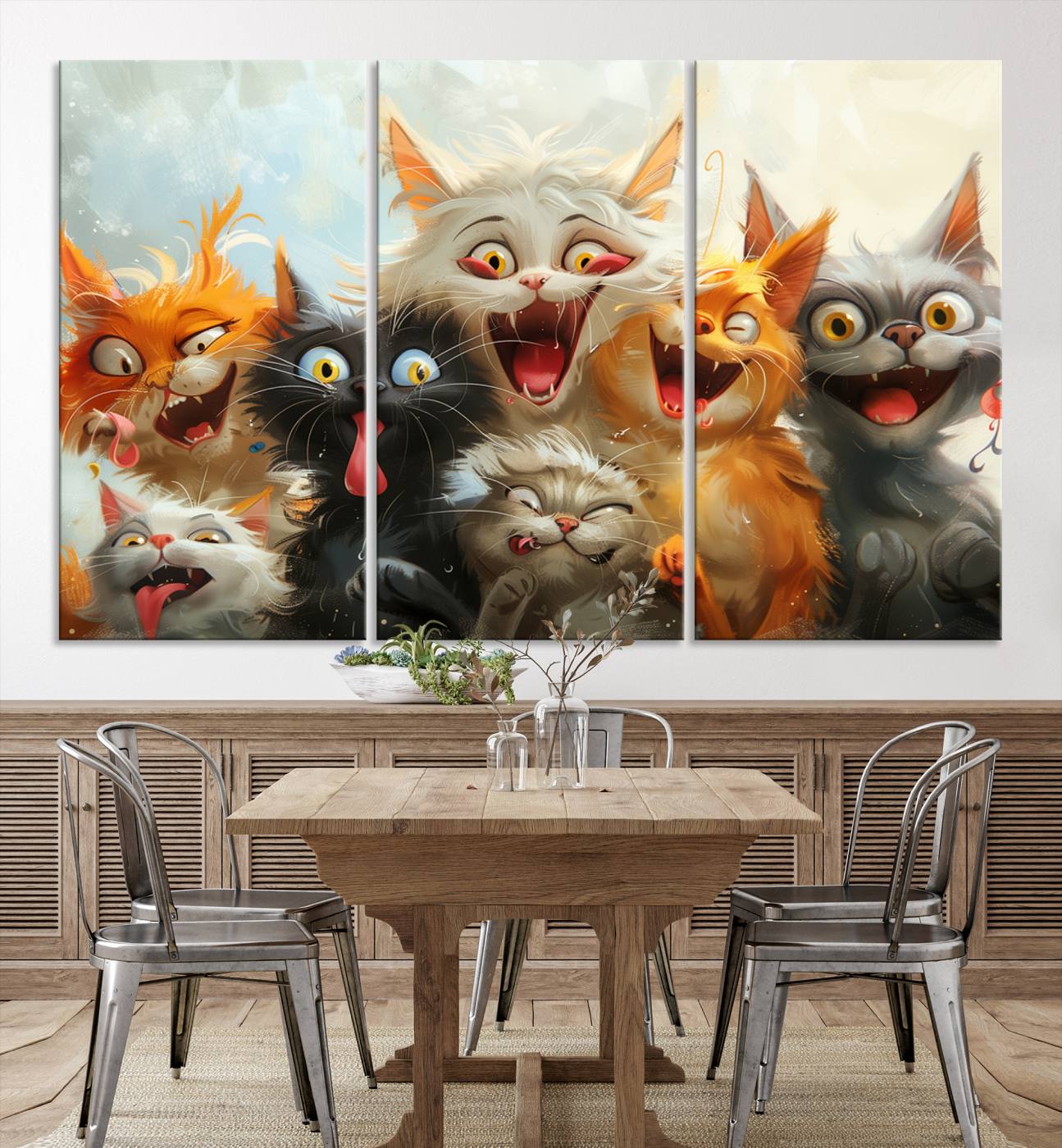 Pixar Cats Wall Art Canvas Print, Fanny Cat Wall Art Print, Comic Cartoon Cat Print