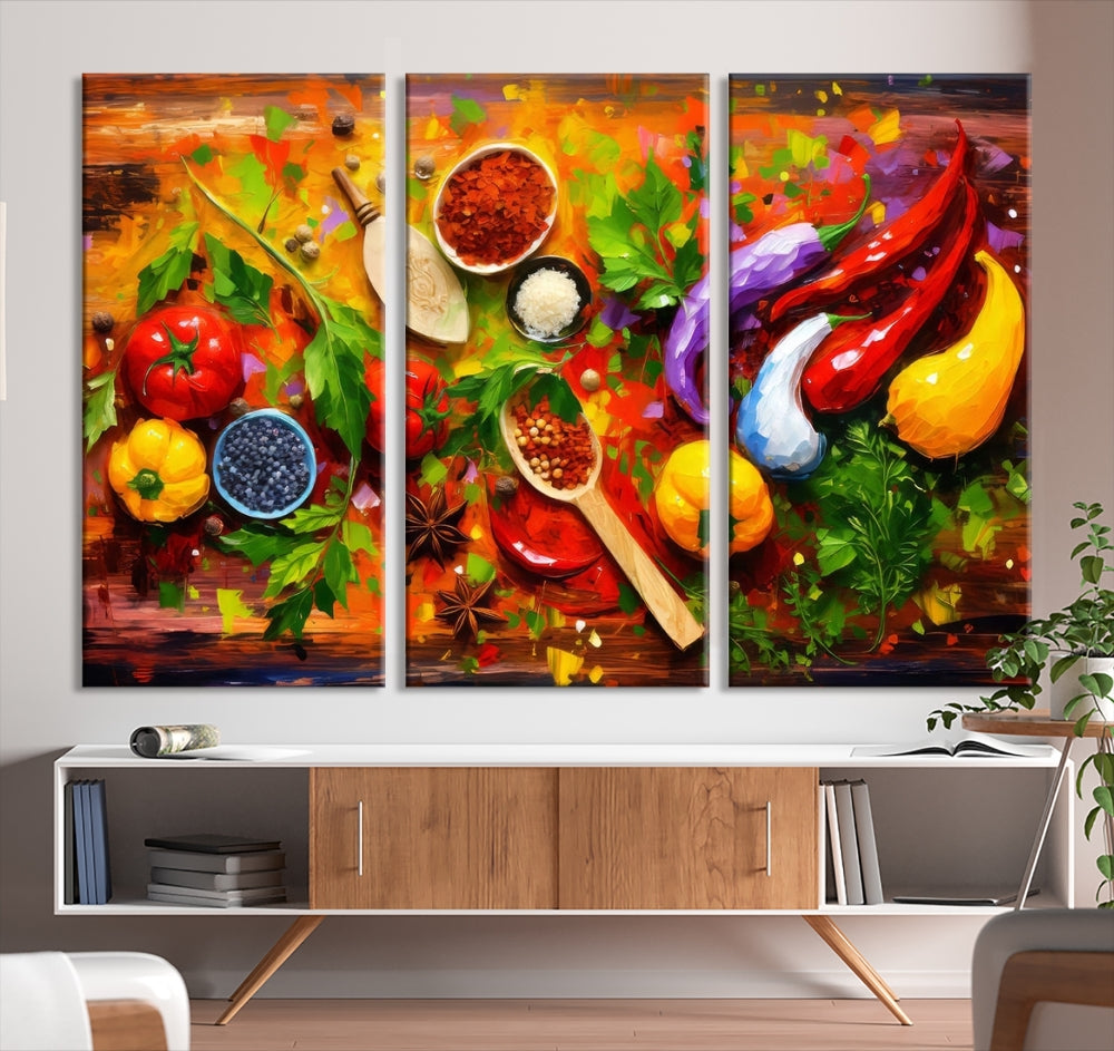 Modern Kitchen Wall Art Print, Colorful Fresh Vegetables Cooking Canvas Art, Restaurant Decor, Set of