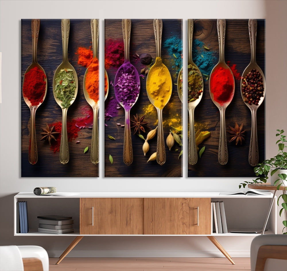 Choice Of Spices Art Canvas Print, Framed Canvas Kitchen Wall Decor, Set of Panel, Kitchen Gift for Chefs