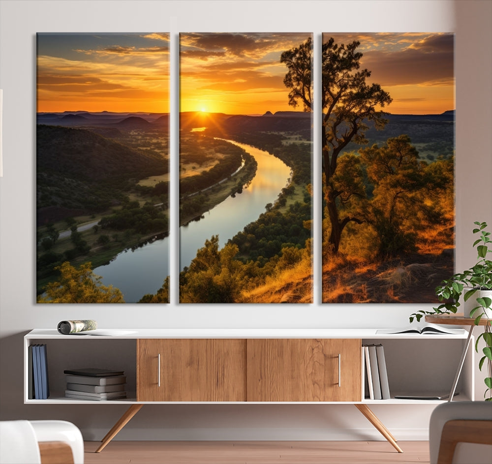 Large Sunset Print Set of Landscape Canvas Wall Art Nature Printed Art Home Decor