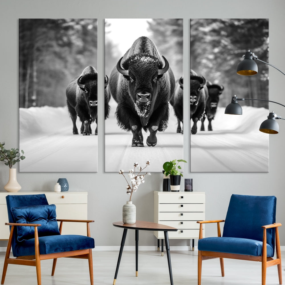 Bison Cow Canvas Wall Art Farmhouse Decor Buffalo Print Rustic Wall Decor Animals Painting Bison Wall Art