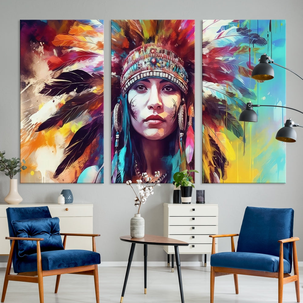 Extra Large Native American Wall Art Canvas Print Indian Artwork for Wall