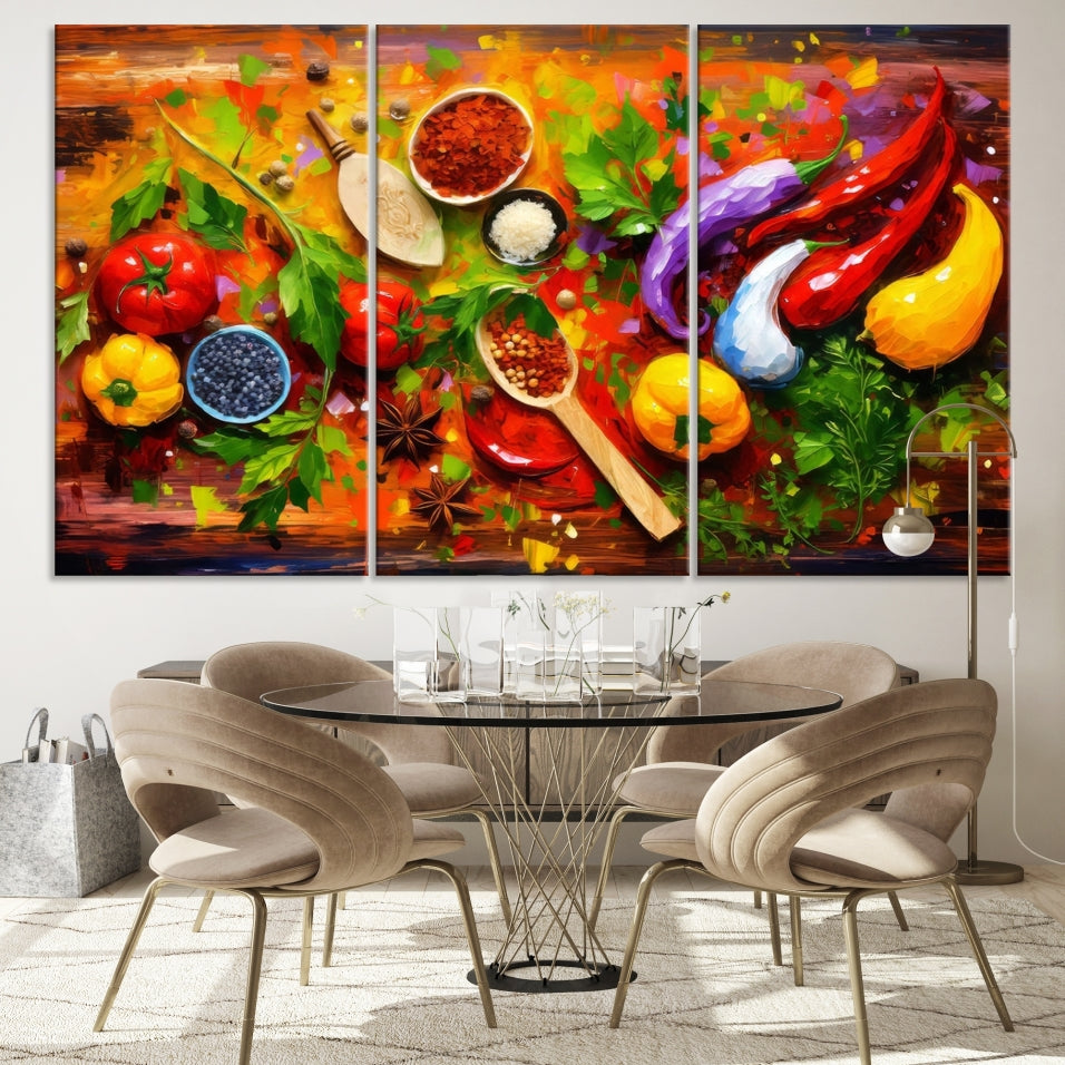 Modern Kitchen Wall Art Print, Colorful Fresh Vegetables Cooking Canvas Art, Restaurant Decor, Set of