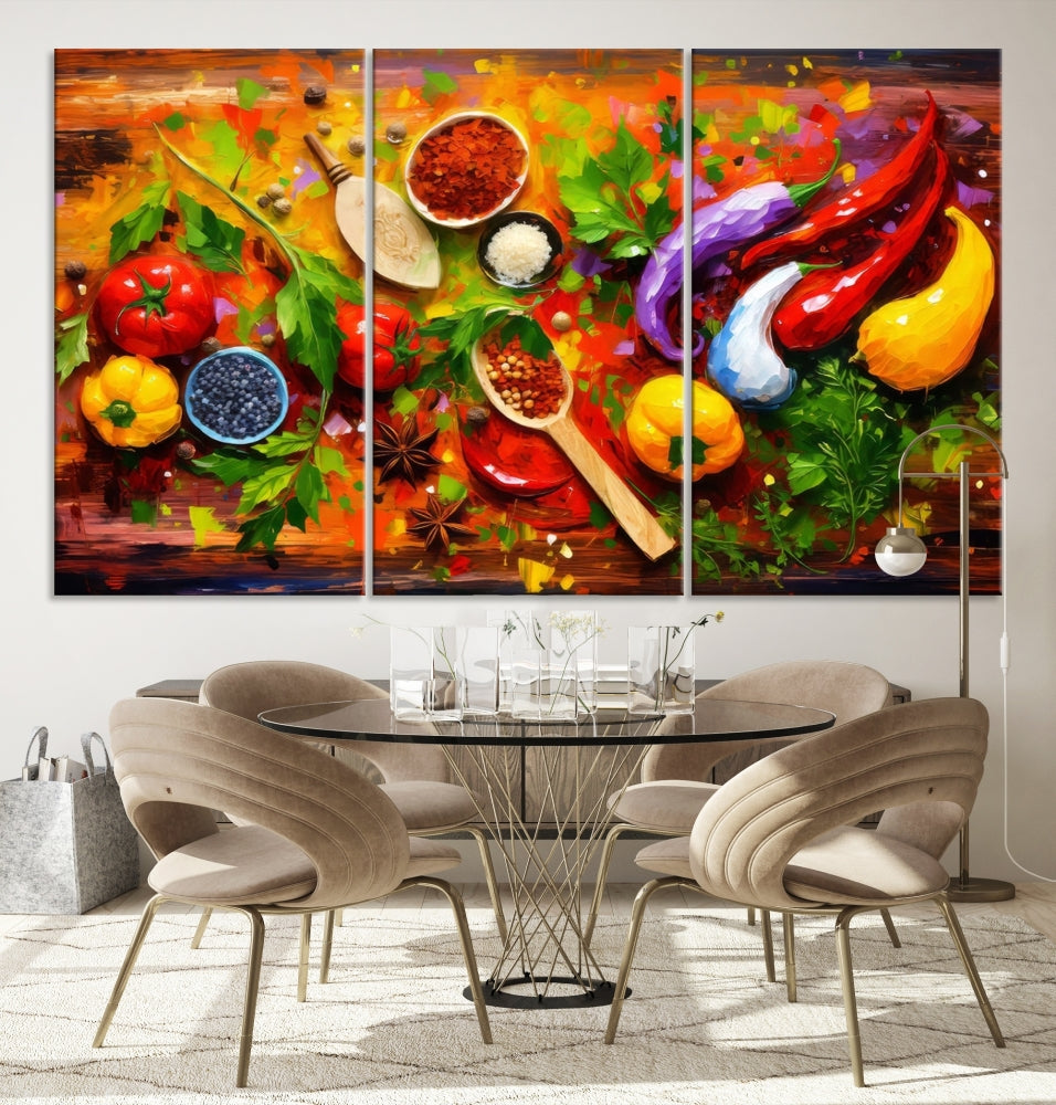 Modern Kitchen Wall Art Print, Colorful Fresh Vegetables Cooking Canvas Art, Restaurant Decor, Set of