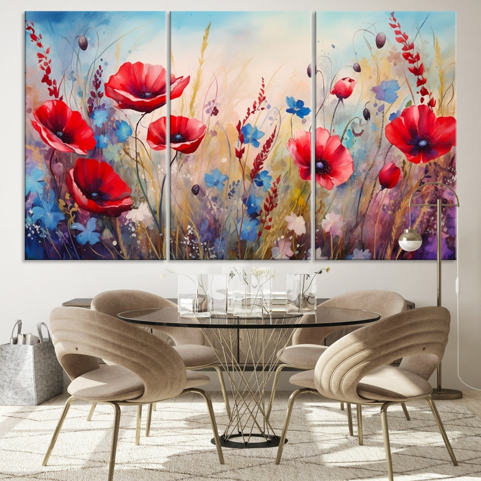 Colorful Wall Art Canvas Print Abstract Flowers Watercolor Red Blue Painting