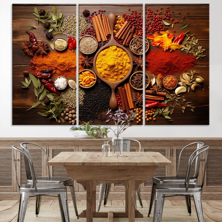 Spices Cooking Wall Art Canvas Print, Red Green Yellow Kitchen Wall Decor, Interior Art Framed