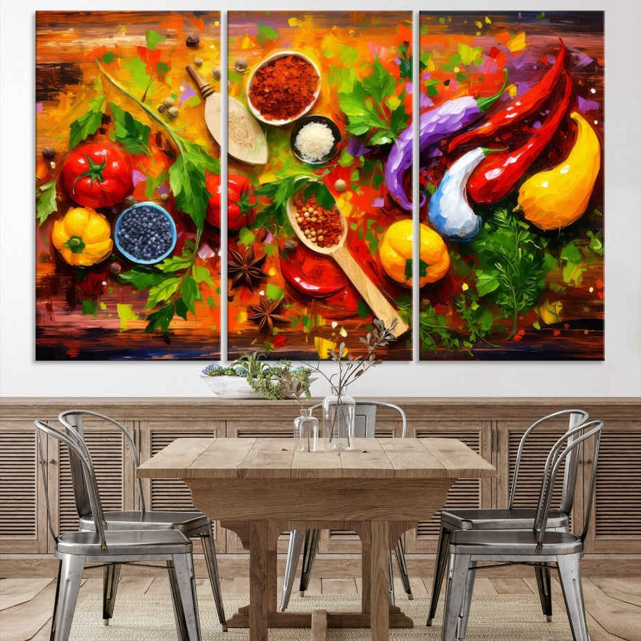 Modern Kitchen Wall Art Print, Colorful Fresh Vegetables Cooking Canvas Art, Restaurant Decor, Set of