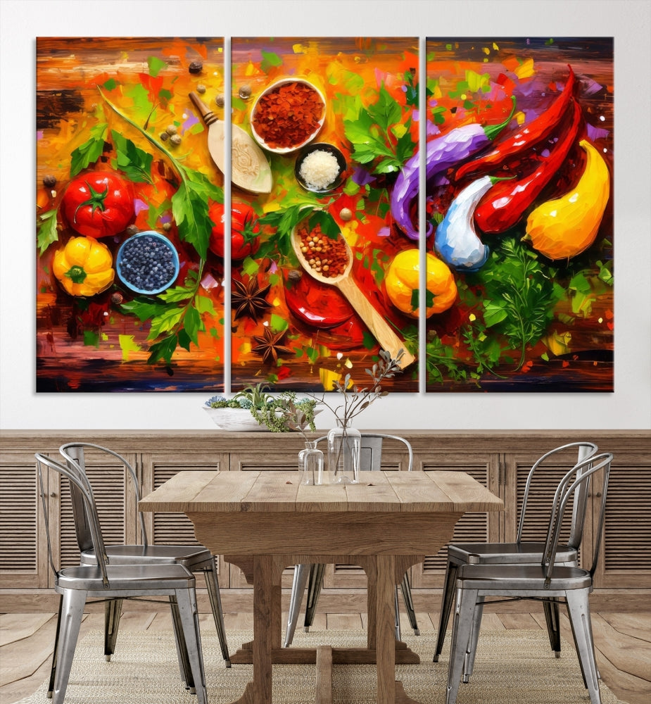 Modern Kitchen Wall Art Print, Colorful Fresh Vegetables Cooking Canvas Art, Restaurant Decor, Set of