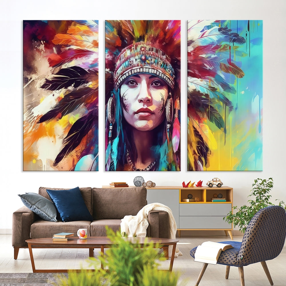 Extra Large Native American Wall Art Canvas Print Indian Artwork for Wall