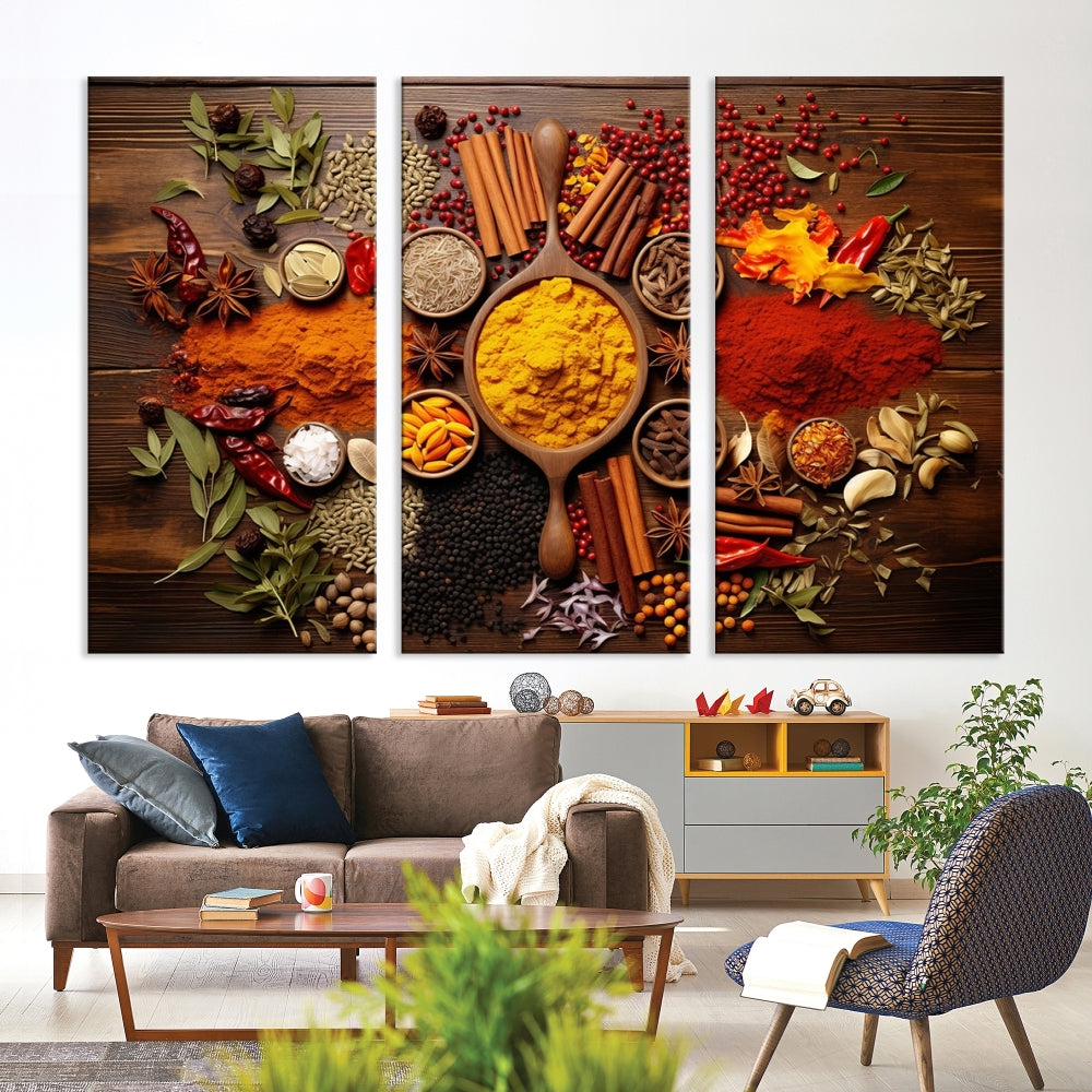 Spices Cooking Wall Art Canvas Print, Red Green Yellow Kitchen Wall Decor, Interior Art Framed