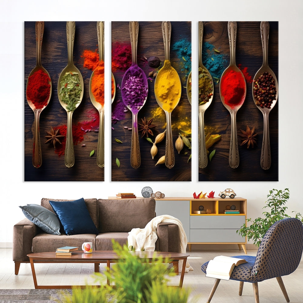 Choice Of Spices Art Canvas Print, Framed Canvas Kitchen Wall Decor, Set of Panel, Kitchen Gift for Chefs