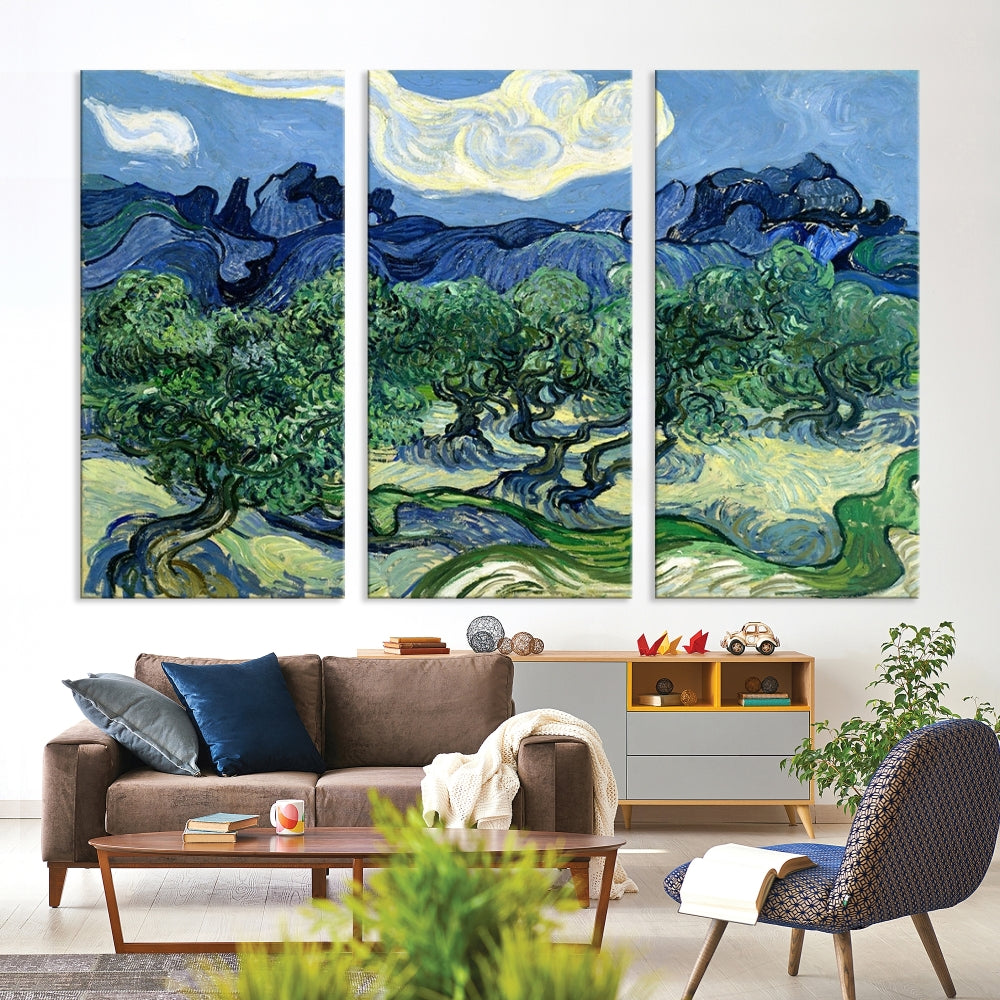 Green Wall Art Landscape Painting Canvas Print Framed Living Room Décor Abstract Nature