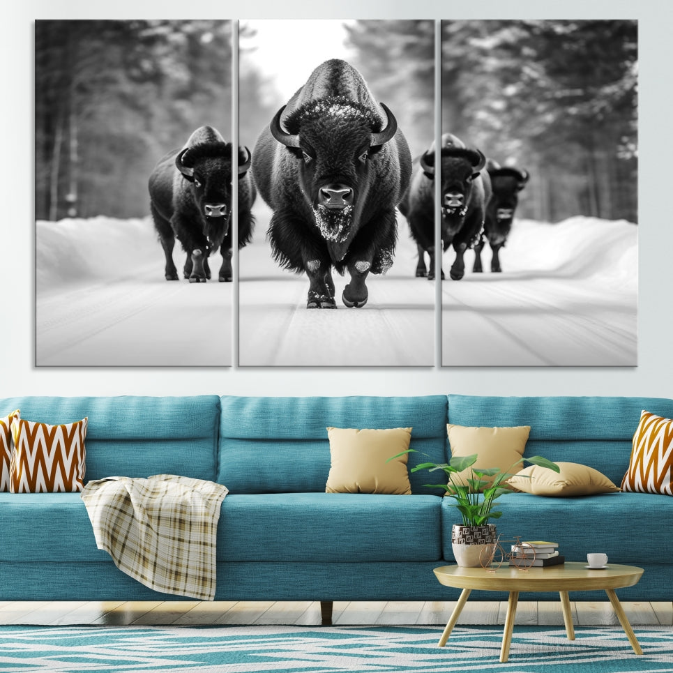 Bison Cow Canvas Wall Art Farmhouse Decor Buffalo Print Rustic Wall Decor Animals Painting Bison Wall Art