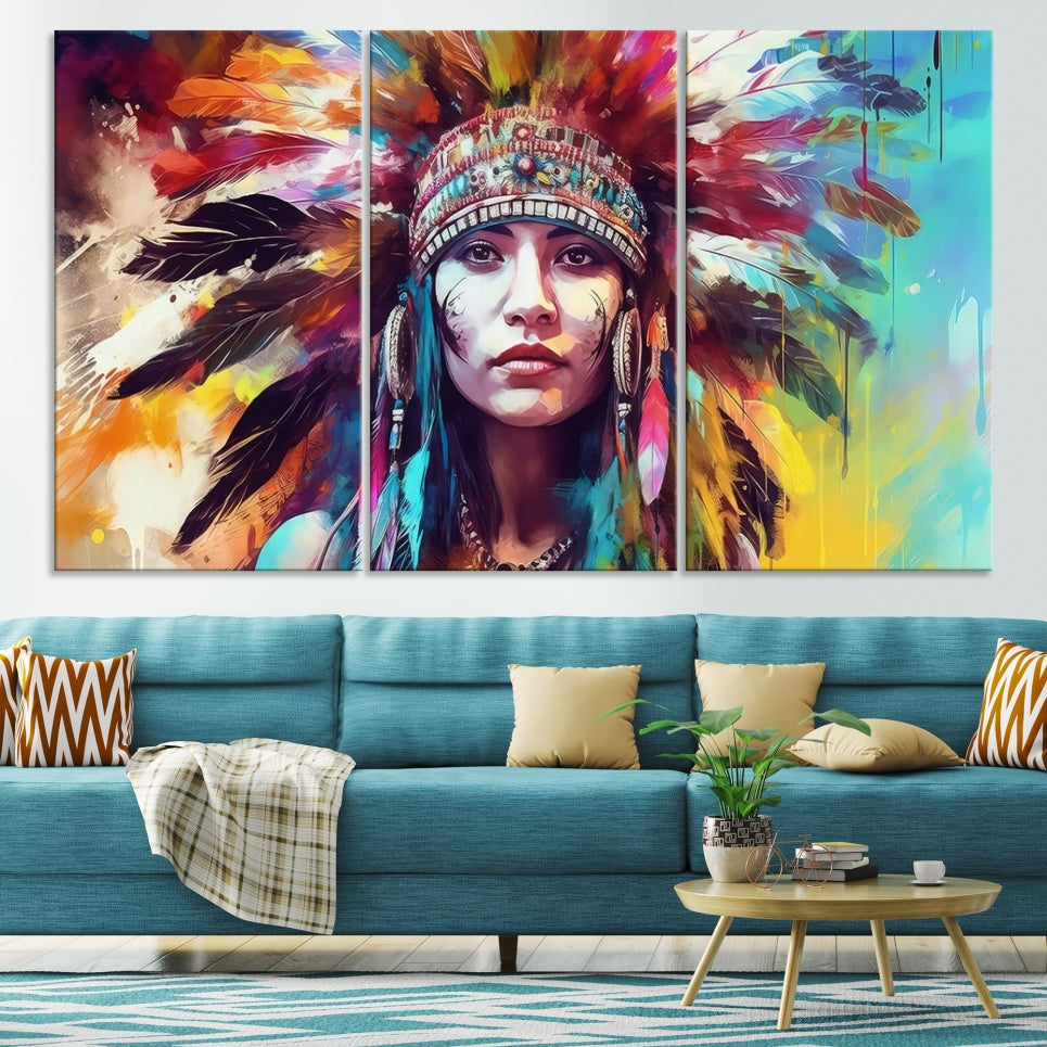 Extra Large Native American Wall Art Canvas Print Indian Artwork for Wall