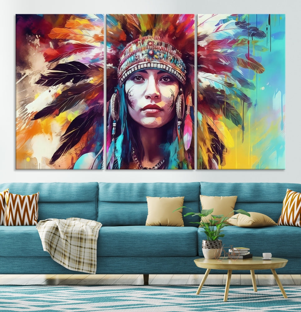 Extra Large Native American Wall Art Canvas Print Indian Artwork for Wall