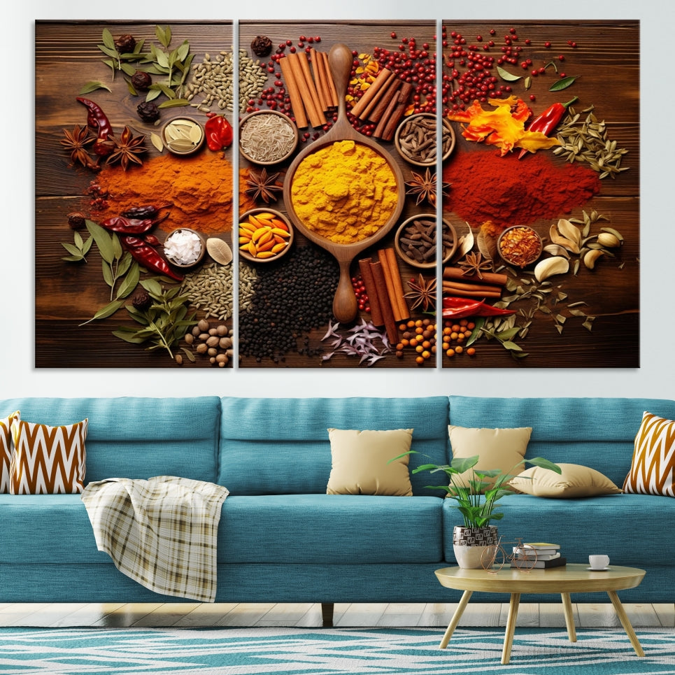 Spices Cooking Wall Art Canvas Print, Red Green Yellow Kitchen Wall Decor, Interior Art Framed