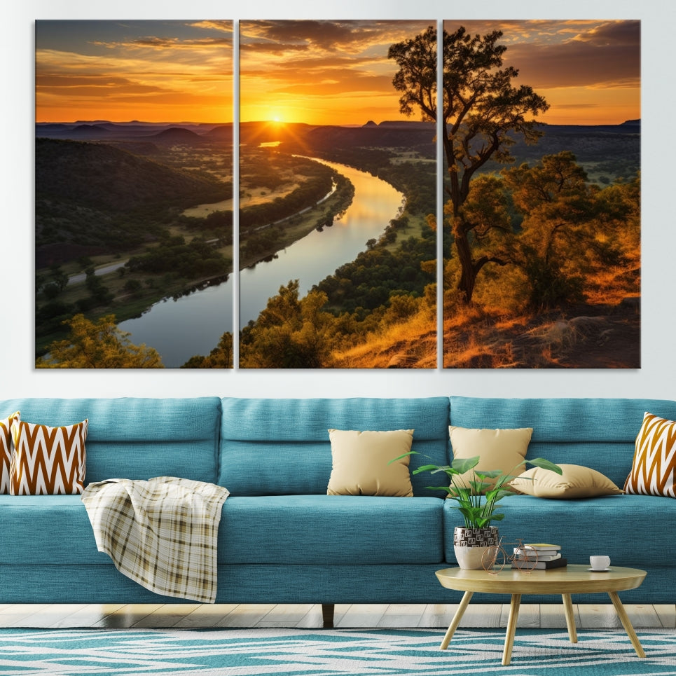 Large Sunset Print Set of Landscape Canvas Wall Art Nature Printed Art Home Decor