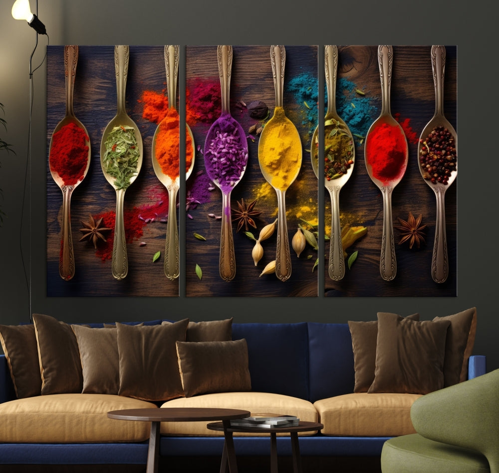 Choice Of Spices Art Canvas Print, Framed Canvas Kitchen Wall Decor, Set of Panel, Kitchen Gift for Chefs