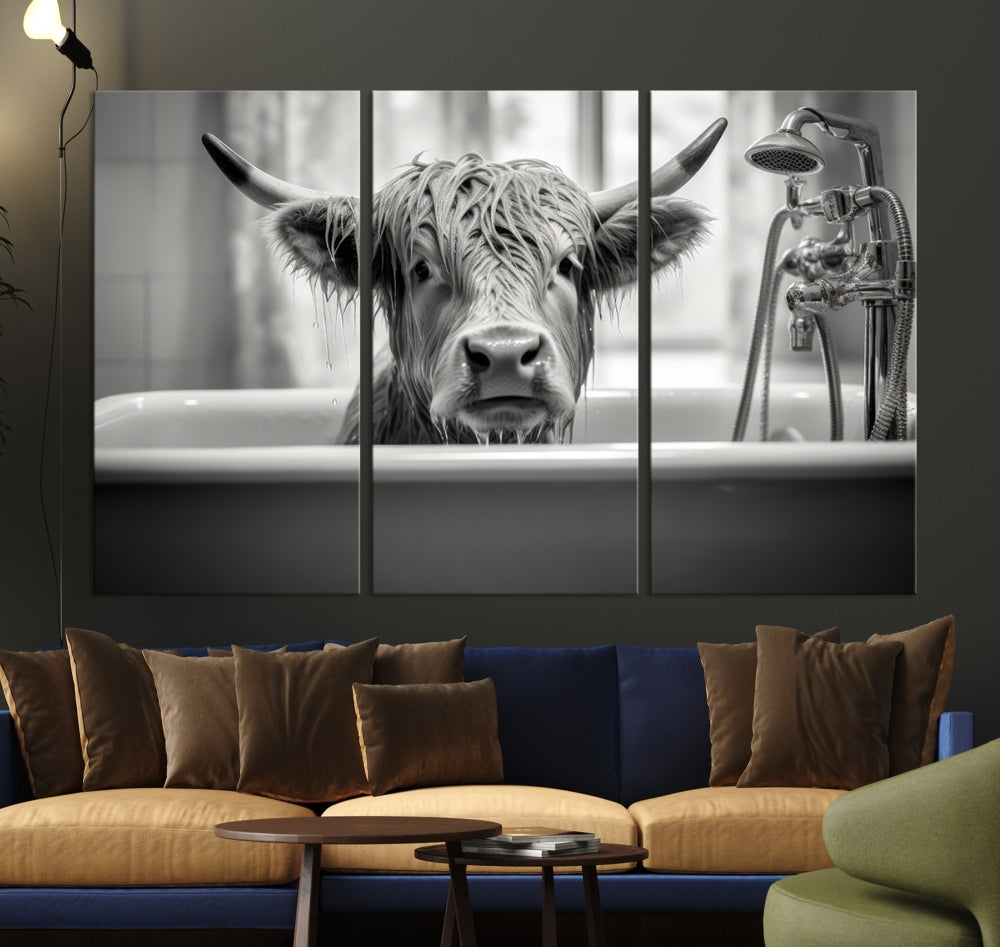 Piece Cow Canvas Print Highland Cow Animal Wall Art for Living Room, Cabin Wall Decor