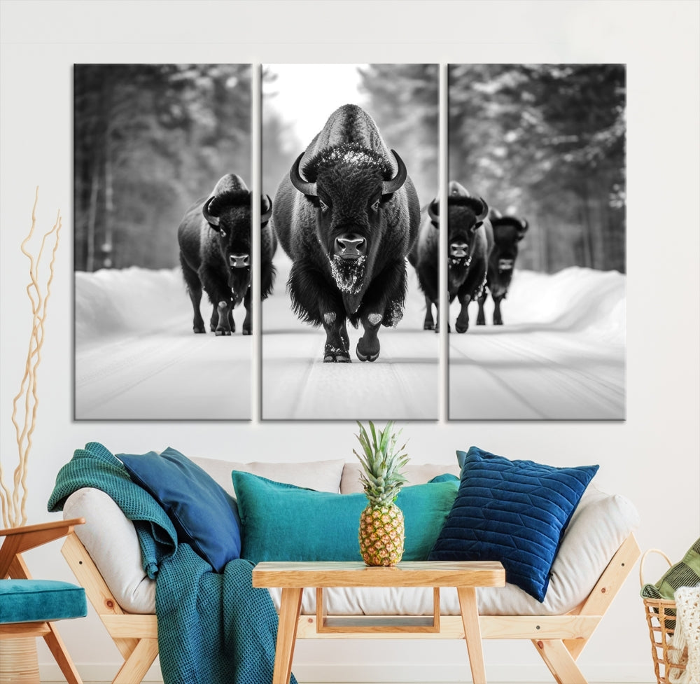 Bison Cow Canvas Wall Art Farmhouse Decor Buffalo Print Rustic Wall Decor Animals Painting Bison Wall Art