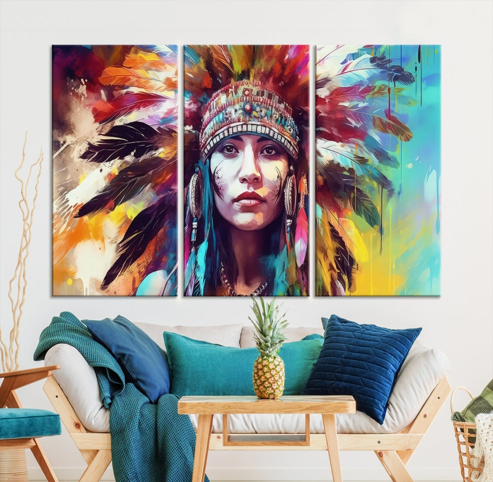 Extra Large Native American Wall Art Canvas Print Indian Artwork for Wall