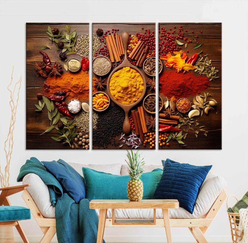 Spices Cooking Wall Art Canvas Print, Red Green Yellow Kitchen Wall Decor, Interior Art Framed