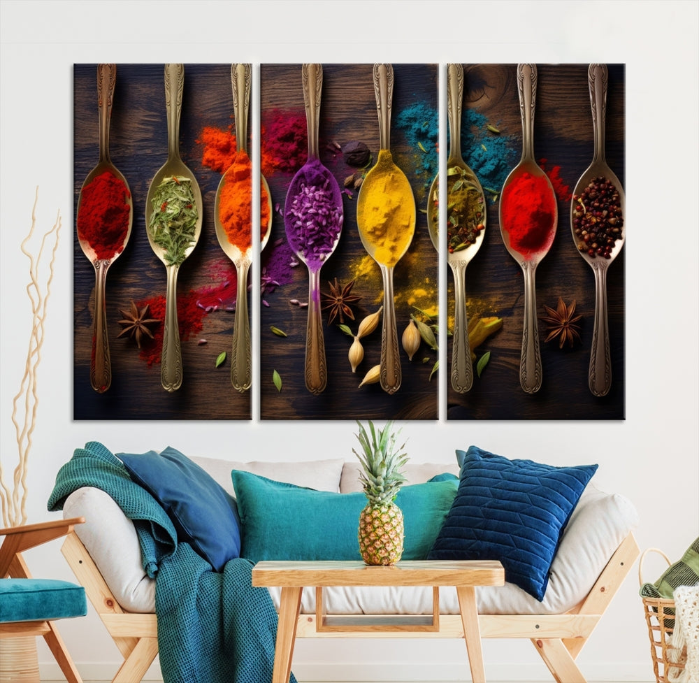 Choice Of Spices Art Canvas Print, Framed Canvas Kitchen Wall Decor, Set of Panel, Kitchen Gift for Chefs