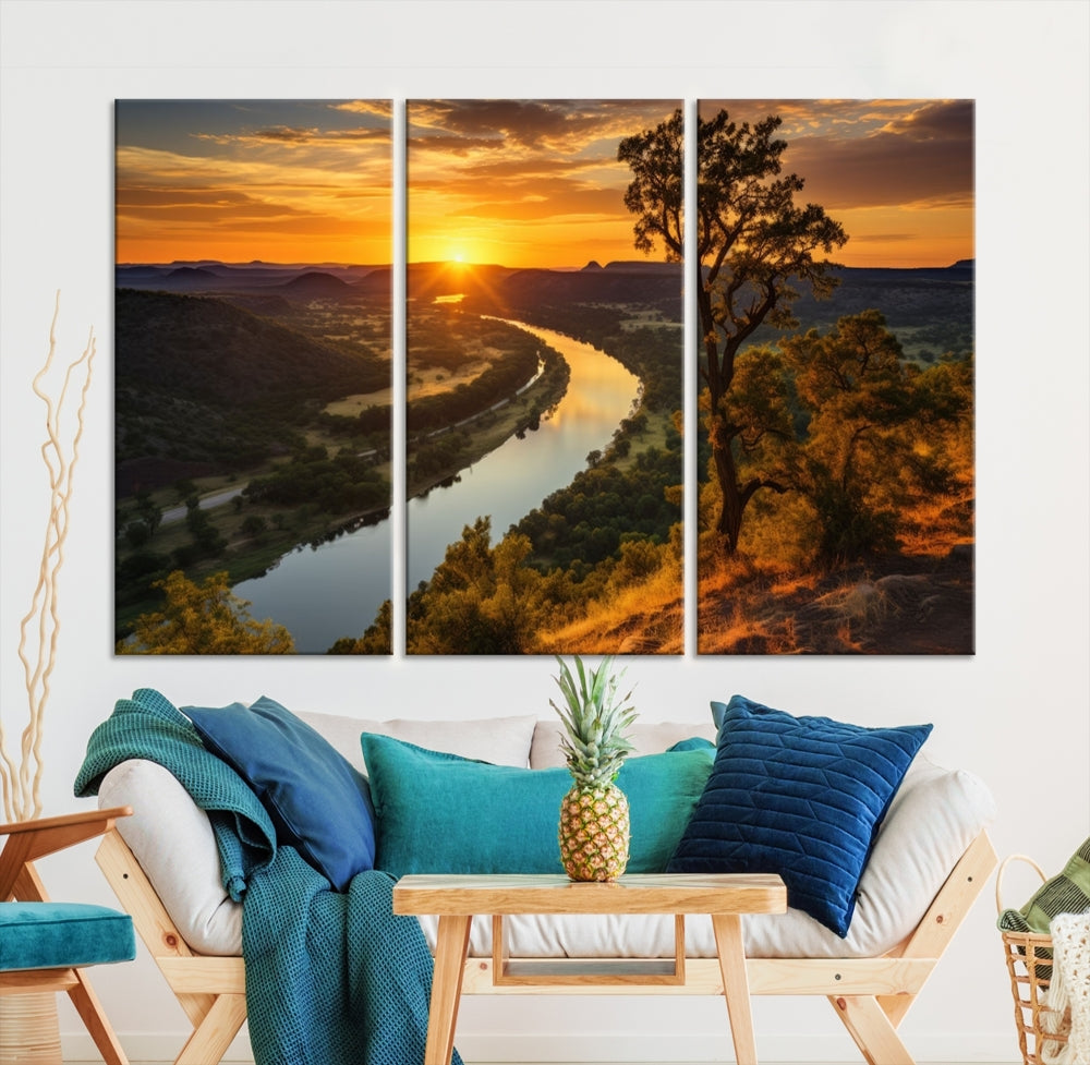 Large Sunset Print Set of Landscape Canvas Wall Art Nature Printed Art Home Decor