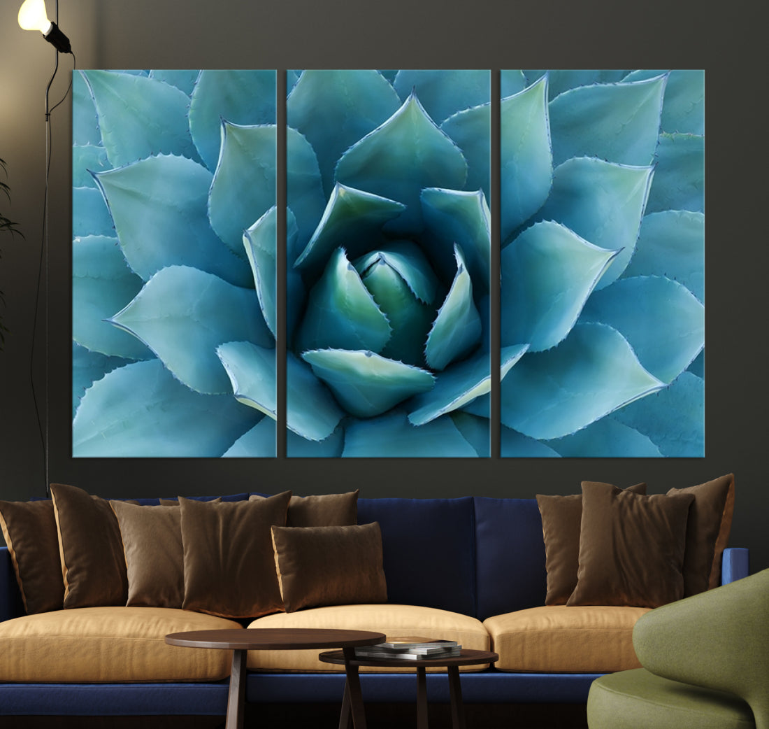 Large Wall Art Canvas Print - Blue Agave Flower Taken over It