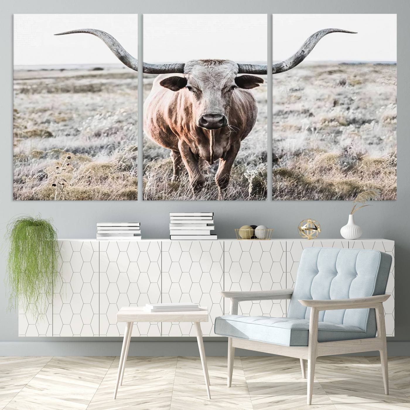 Texas Cow Longhorn Wall Art Canvas Print, Cattle Bighorn Wall Art Print