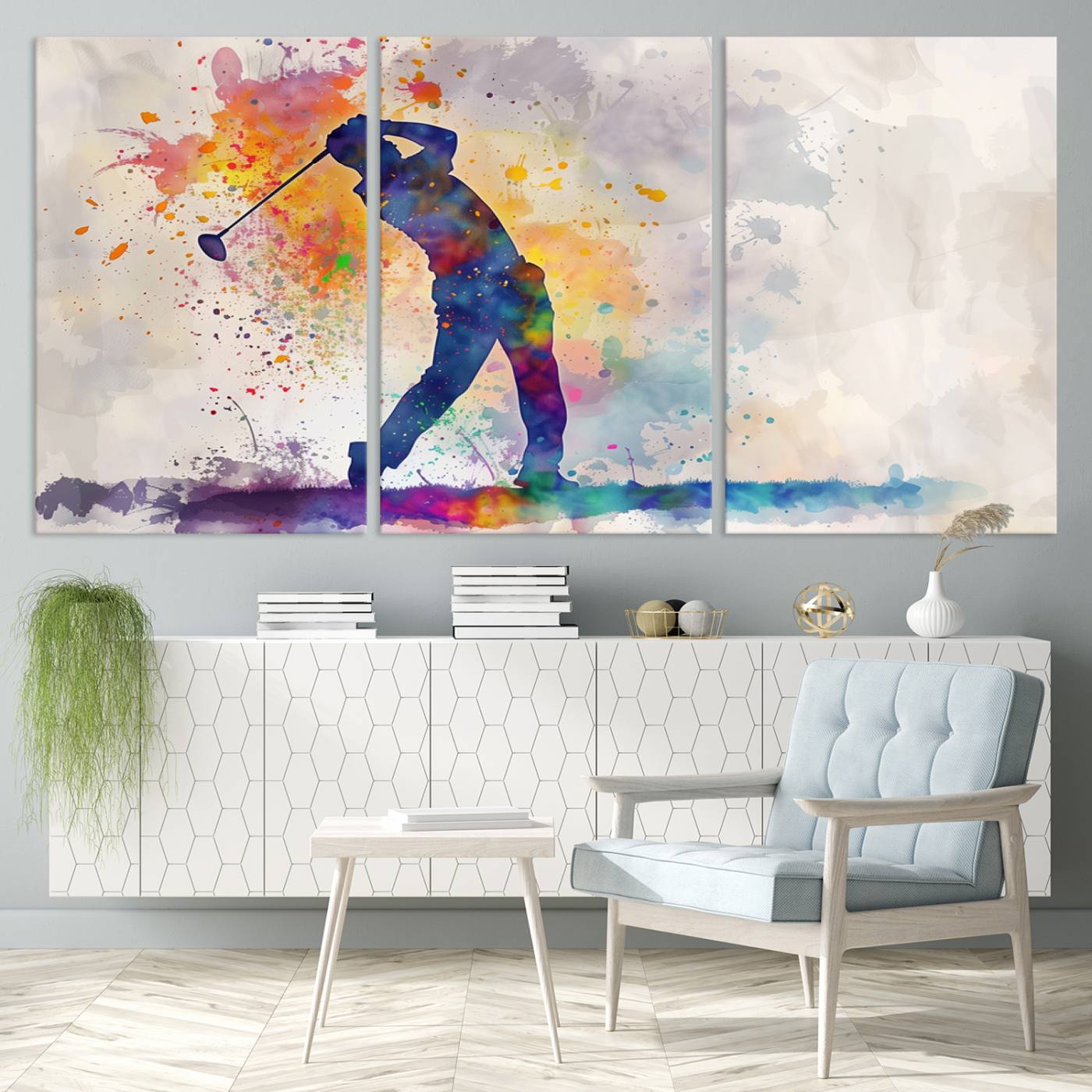 Wall Art Abstract Watercolor Golf Player Canvas Print